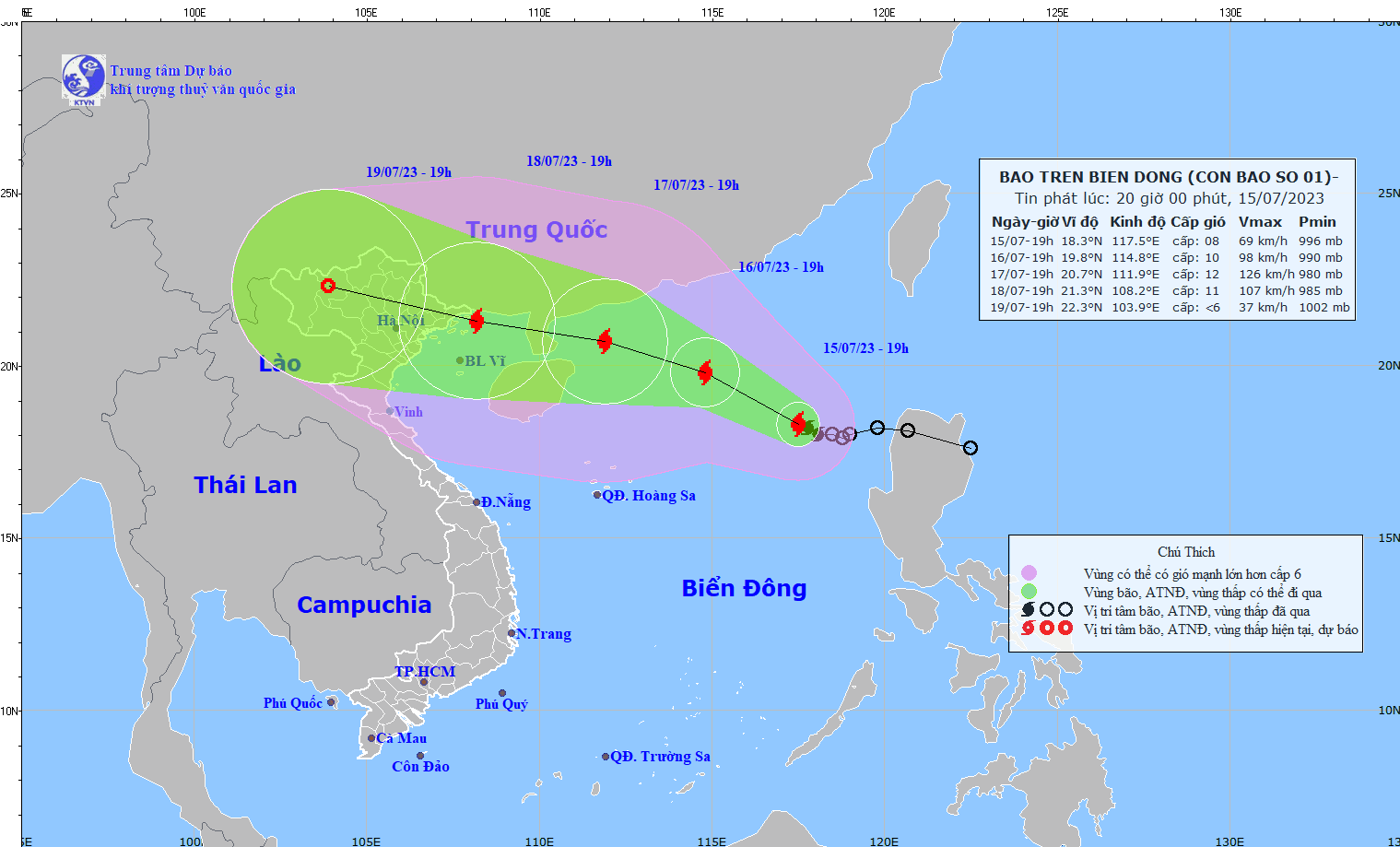 Hướng đi của Bão số 1 trên biển Đông