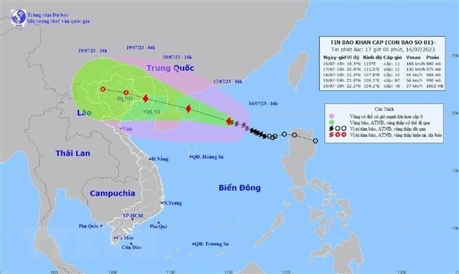 Vị trí và hướng đi của cơn bão số 1 chiều 16/7