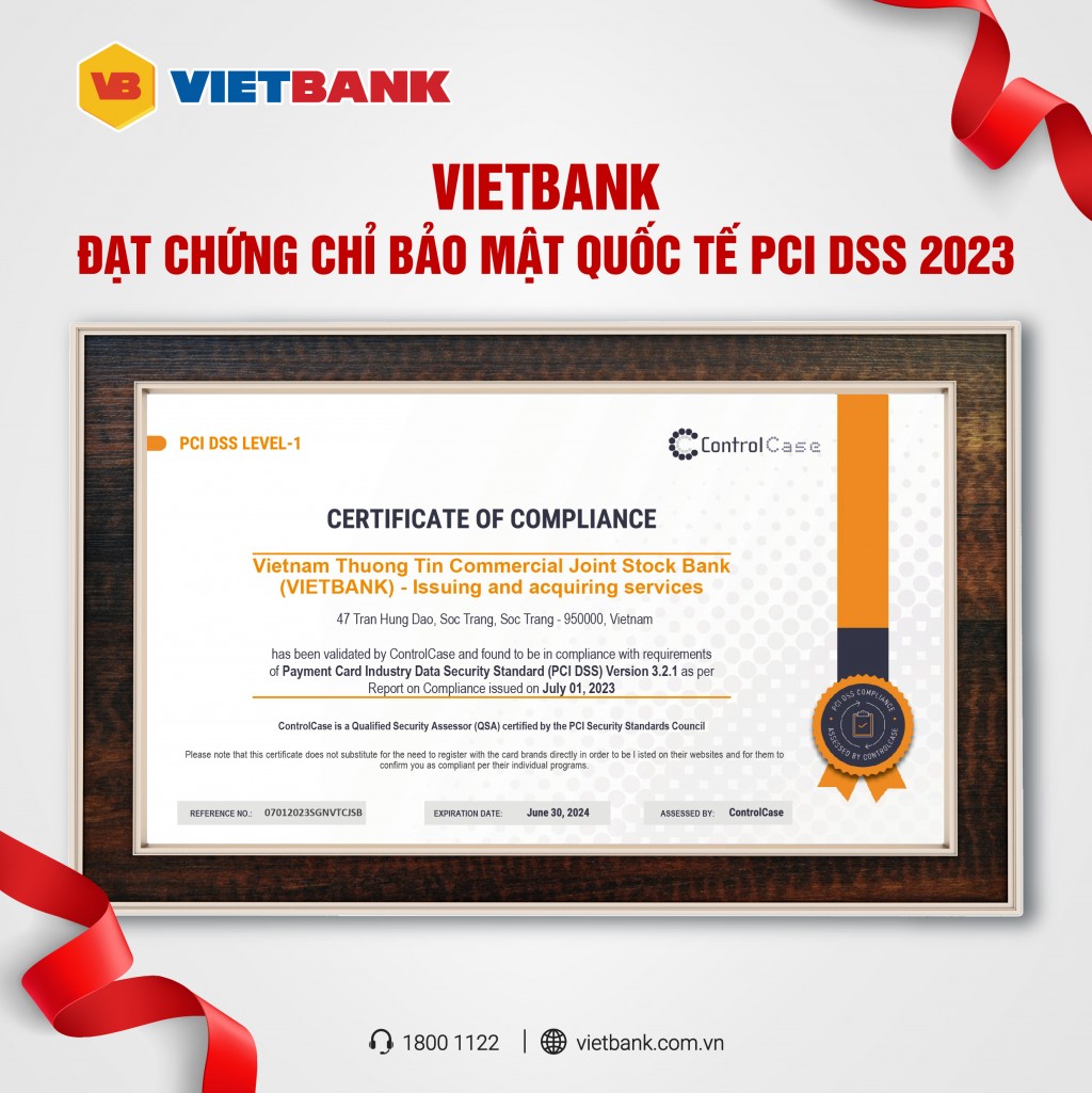 Vietbank đạt Chứng chỉ bảo mật quốc tế PCI DSS lần 5 ở cấp độ cao nhất