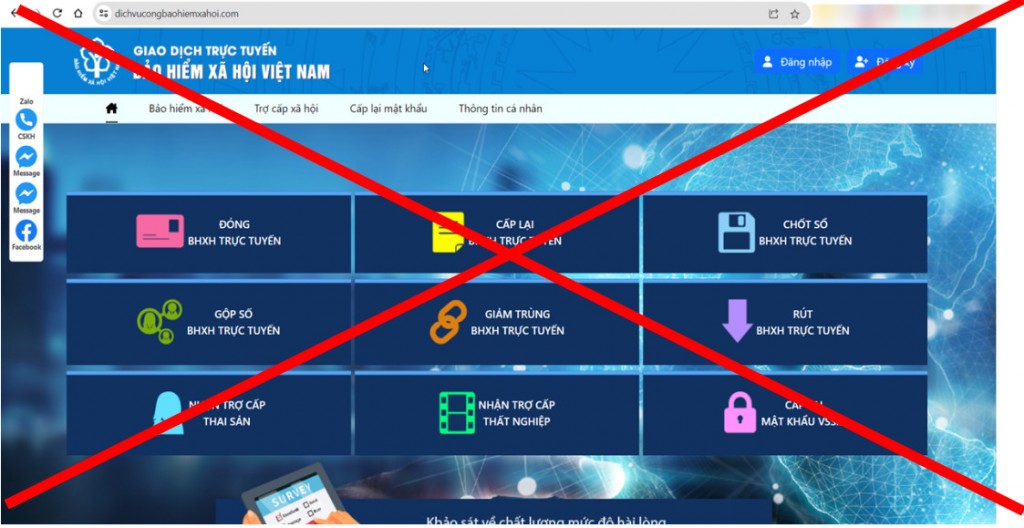 Cảnh báo trang web giả mạo Cổng dịch vụ công ngành BHXH Việt Nam