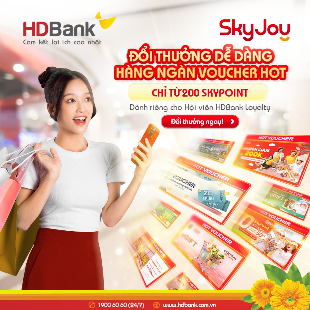 Người dùng mới đăng ký Khách hàng thân thiết HDBank sẽ được tặng điểm thưởng để đổi vé bay Vietjet Air dễ dàng.