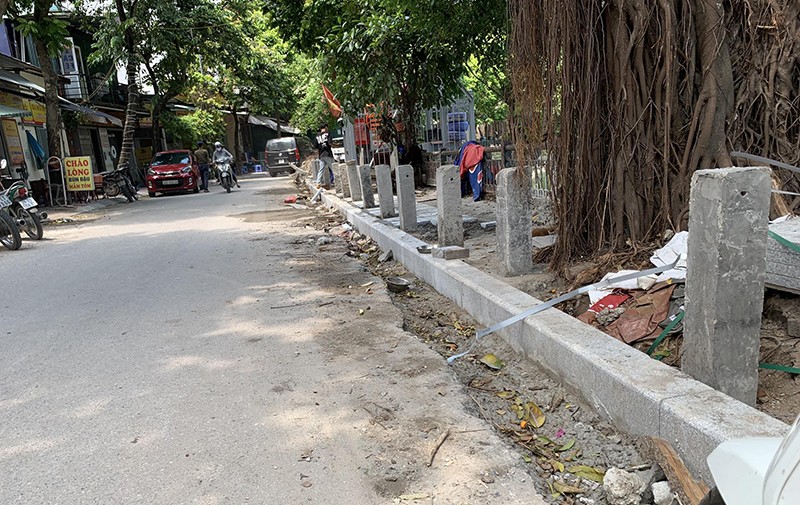 Nhiều đoạn có cây xanh lớn trên vỉa hè nay tiếp tục trồng cột gây khó khăn cho người đi bộ