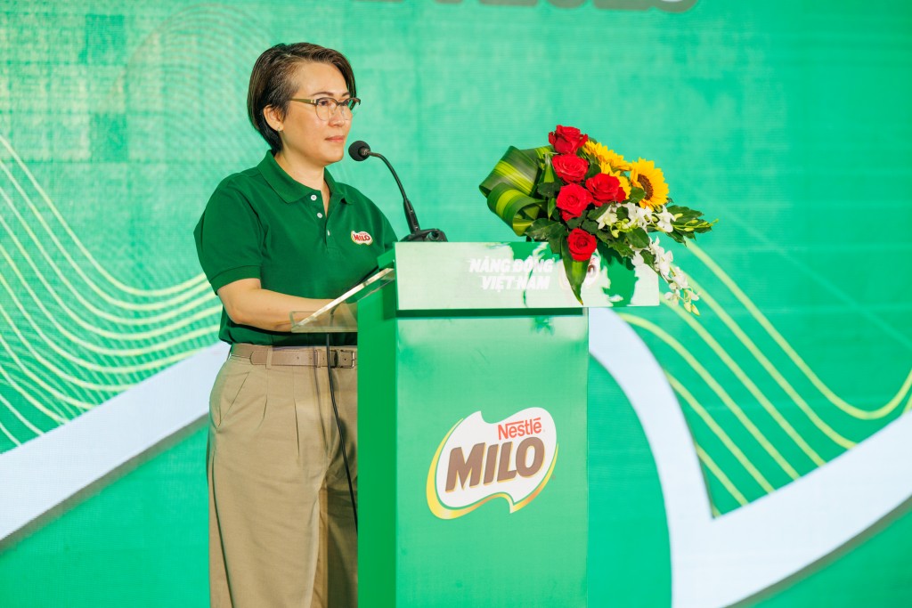 Bà Philomena Tan, Giám đốc ngành hàng MILO và Sữa, đại diện công ty Nestlé Việt Nam phát biểu khai mạc