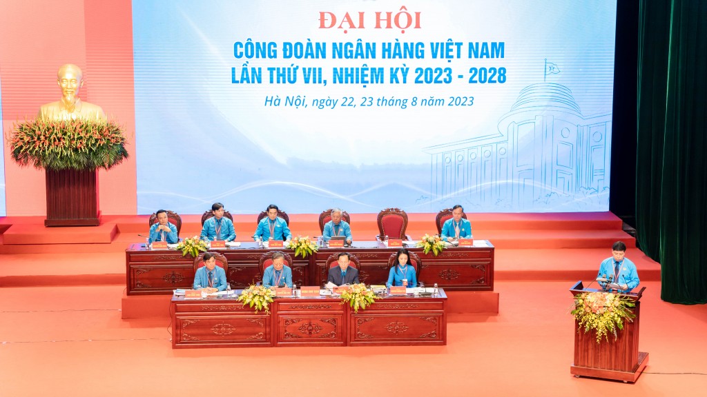 Toàn cảnh phiên trù bị Đại hội Công đoàn Ngân hàng Việt Nam lần thứ VII, nhiệm kì 2023-2028