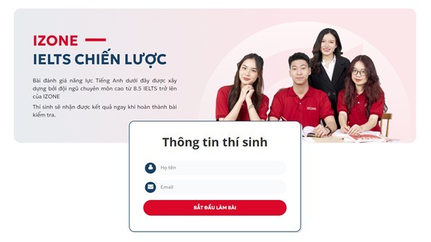 Website Testtienganh.com kiểm tra trình độ đầu vào