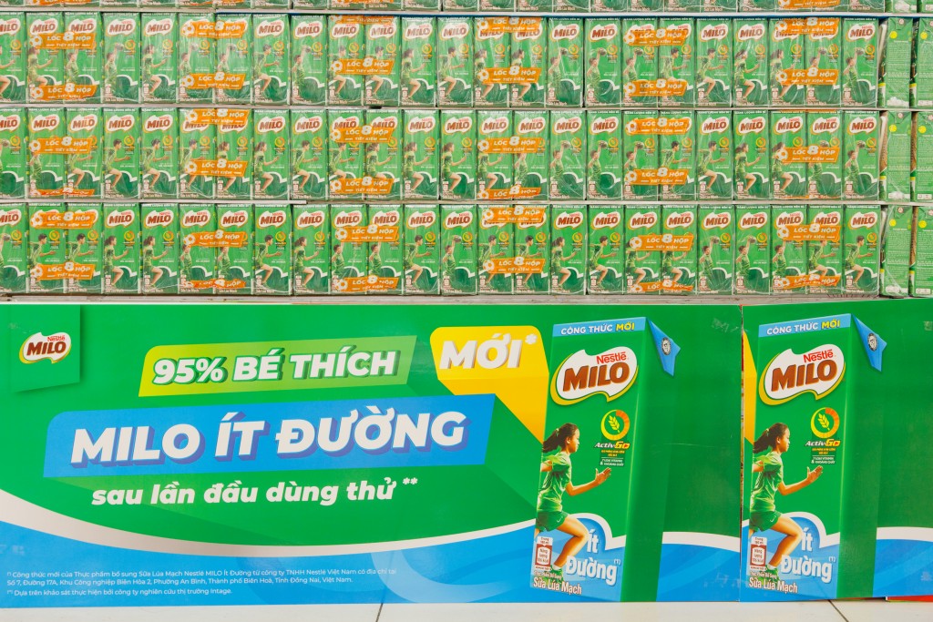 Sản phẩm sữa MILO ít đường có công thức mới giảm bớt 25_ lượng đường so với sữa Milo thường