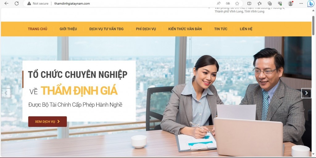 Công ty TNHH Thẩm định giá Tây Nam dính hàng loạt vi phạm trong thẩm định giá (Ảnh chụp màn hình trang web thamdinhgiataynam.com