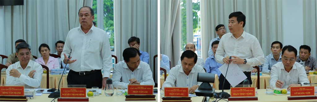 Lãnh đạo tỉnh An Giang, Đồng Tháp phát biểu tại cuộc họp - Ảnh: VGP/Minh Khôi