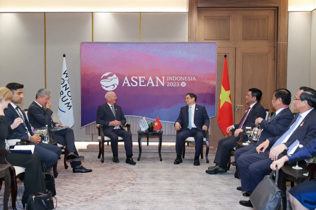 Thủ tướng Chính phủ khẳng định Việt Nam sẽ tiếp tục tham gia, đóng góp tích cực cho các sáng kiến, hoạt động của WEF - Ảnh: VGP/Nhật Bắc