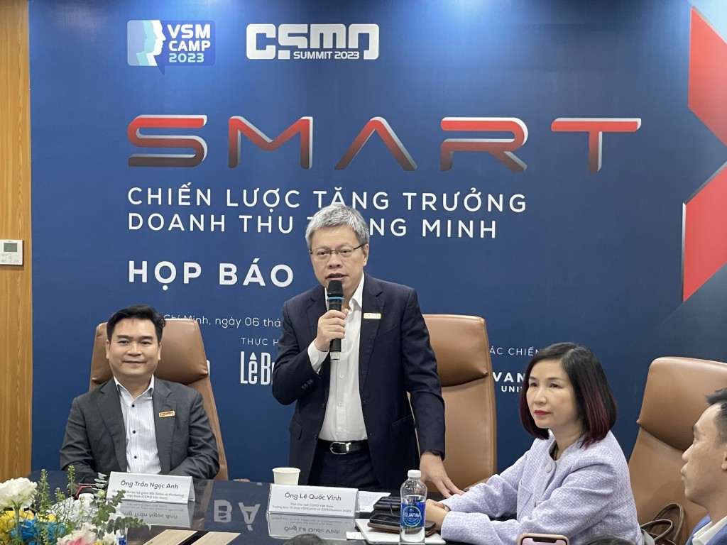 Ông Lê Quốc Vinh, Chủ tịch Le Bros, Phó Chủ tịch CSMO, Trưởng ban Tổ chức VSMCamp và CSMOSummit 2023 thông tin đến báo chí