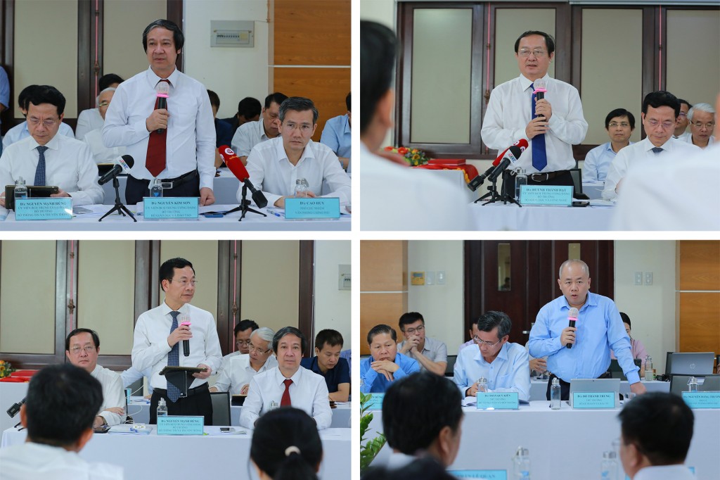 Lãnh đạo các Bộ GD&ĐT, KH&CN, TT&TT, KH&ĐT trực tiếp giải đáp về những nhóm vấn đề được nêu lên tại cuộc làm việc - Ảnh: VGP/Minh Khôi