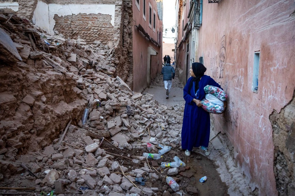 Đống đổ nát tại thành phố Marrakesh sau trận động đất hôm 9/9. Ảnh: AFP