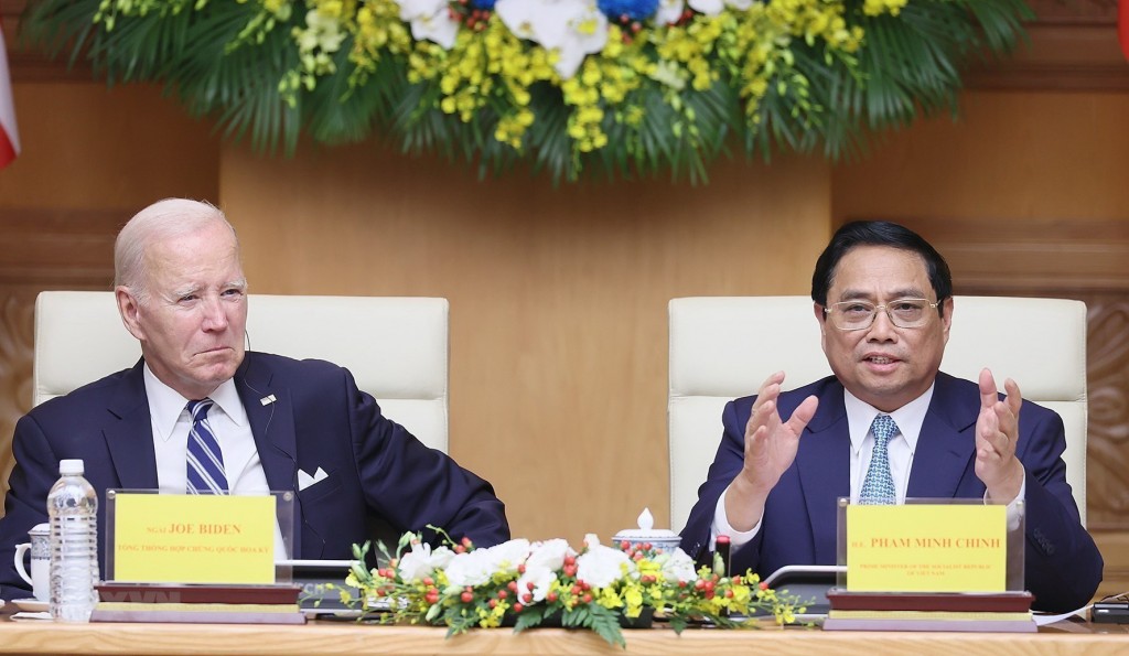 Thủ tướng Phạm Minh Chính phát biểu tại Hội nghị cấp cao Việt Nam-Hoa Kỳ về Đổi mới sáng tạo và Đầu tư. (Ảnh: Dương Giang/TTXVN)