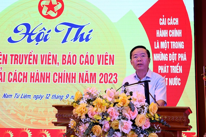 Ông Trần Thanh Long – Quyền Chủ tịch UBND quận Nam Từ Liêm, Trưởng Ban Tổ chức Hội thi phát biểu khai mạc