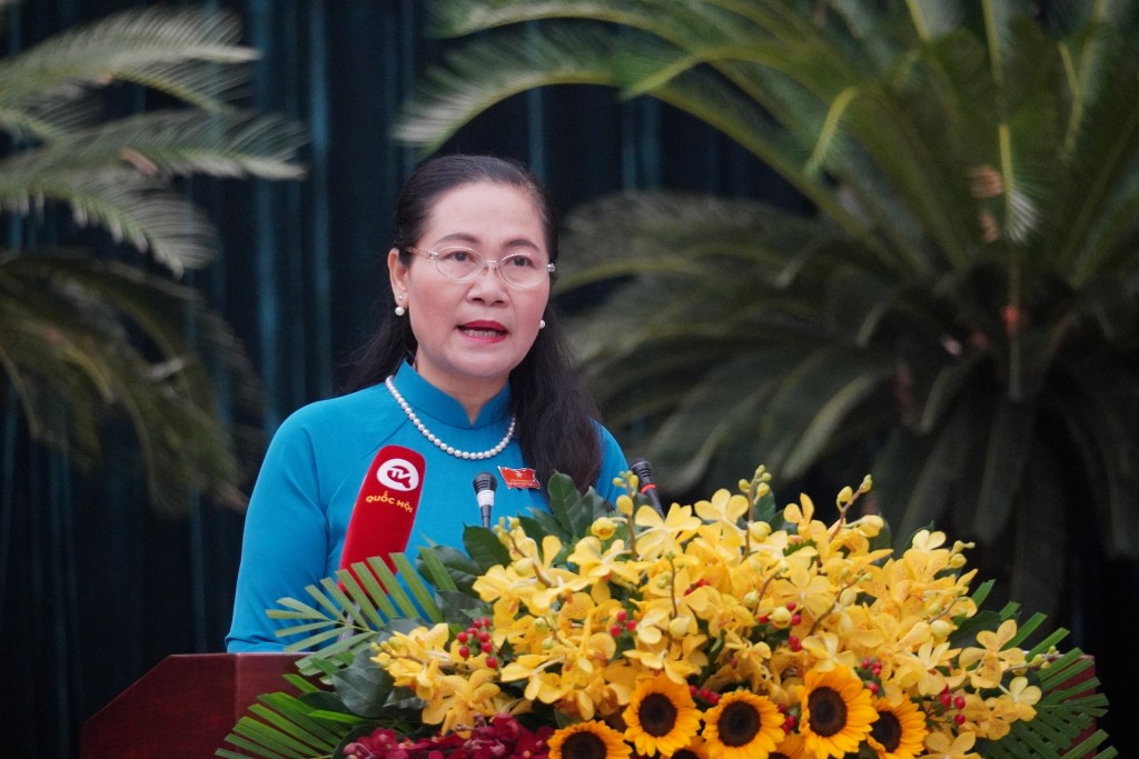 Chủ tịch HĐND TP Hồ Chí Minh Nguyễn Thị Lệ phát biểu khai mạc kỳ họp