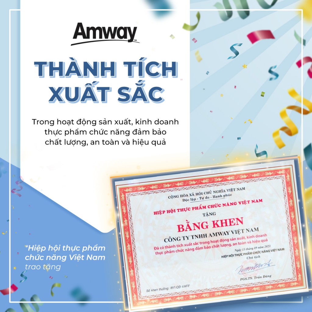 Amway Việt Nam vinh dự nhận Bằng khen của Hiệp hội Thực phẩm chức năng Việt Nam