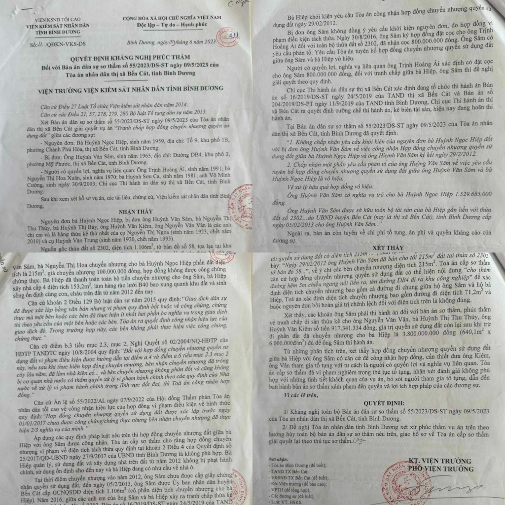 Viện trQuyết định kháng nghị phúc thẩm của Viện trưởng VKSND tỉnh Bình Dương ký ngày 9/6