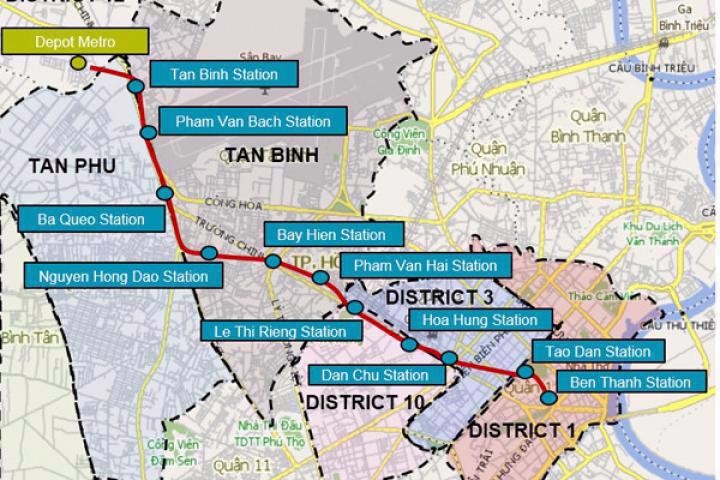 Sơ đồ tuyến và nhà ga của dự án Metro số 2 Bến Thành - Tham Lương