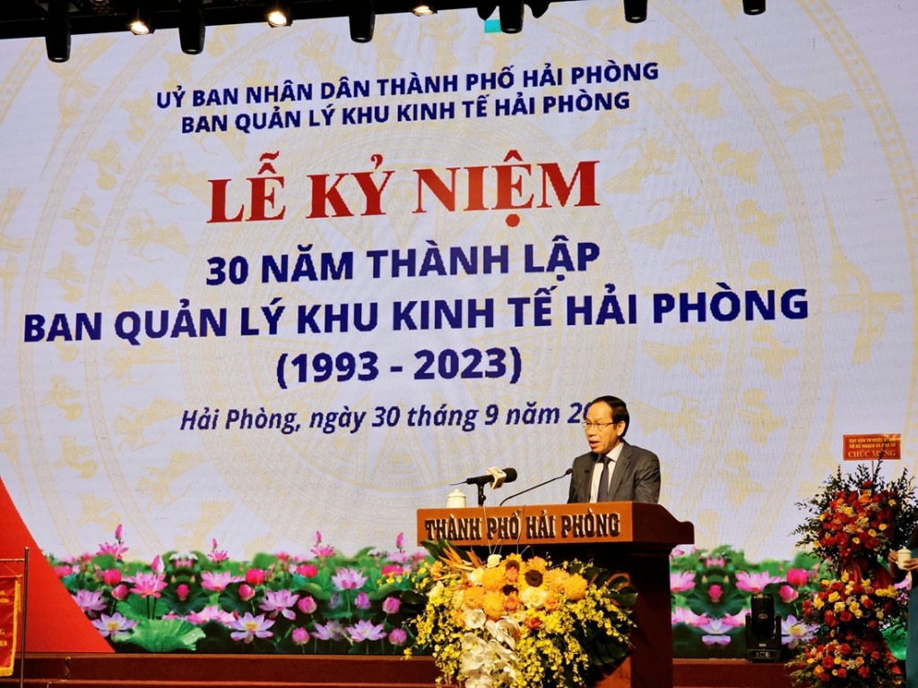 Ông Lê Tiến Châu, Bí thư Thành ủy Hải Phòng phát biểu tại buổi lễ