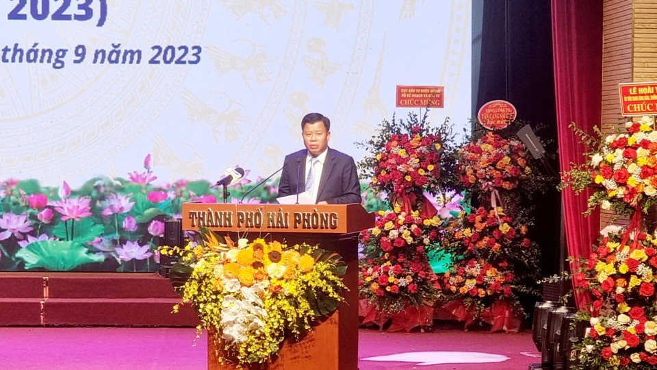 Ông Lê Trung Kiên – Trưởng ban Ban Quản lý KKT Hải Phòng phát biểu tại Lễ kỉ niệm