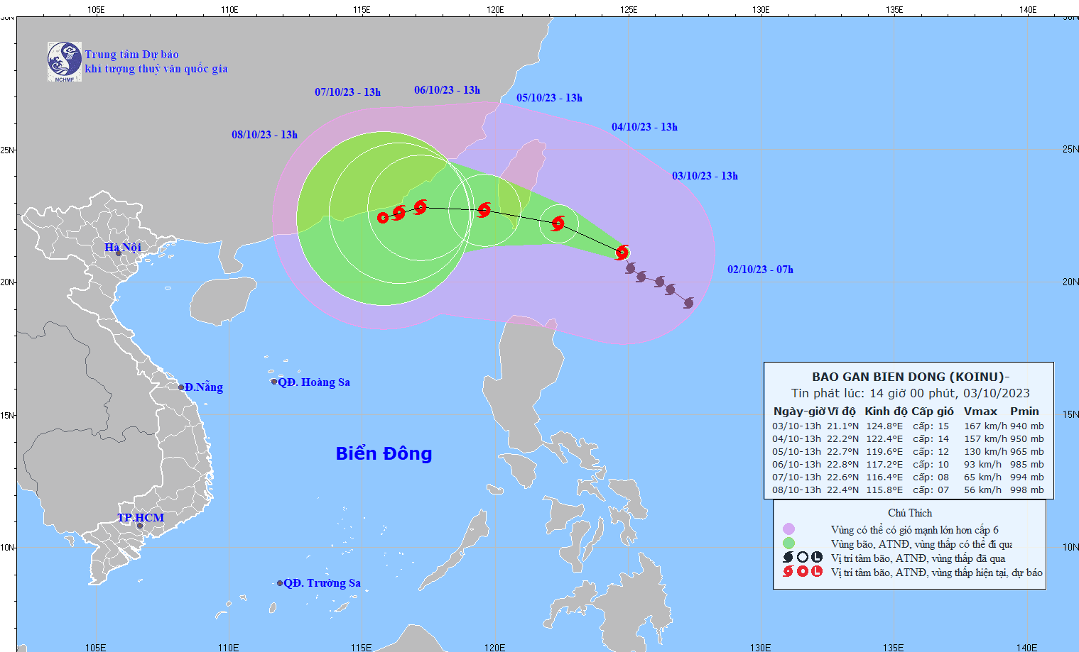 Sáng 5/10, bão Koinu đi vào vùng biển phía Đông Bắc khu vực Bắc Biển Đông.