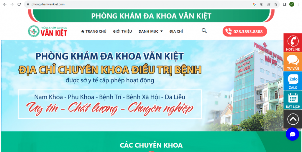 Website quảng cáo về Phòng khám đa khoa Văn Kiệt (Ảnh chụp màn hình)