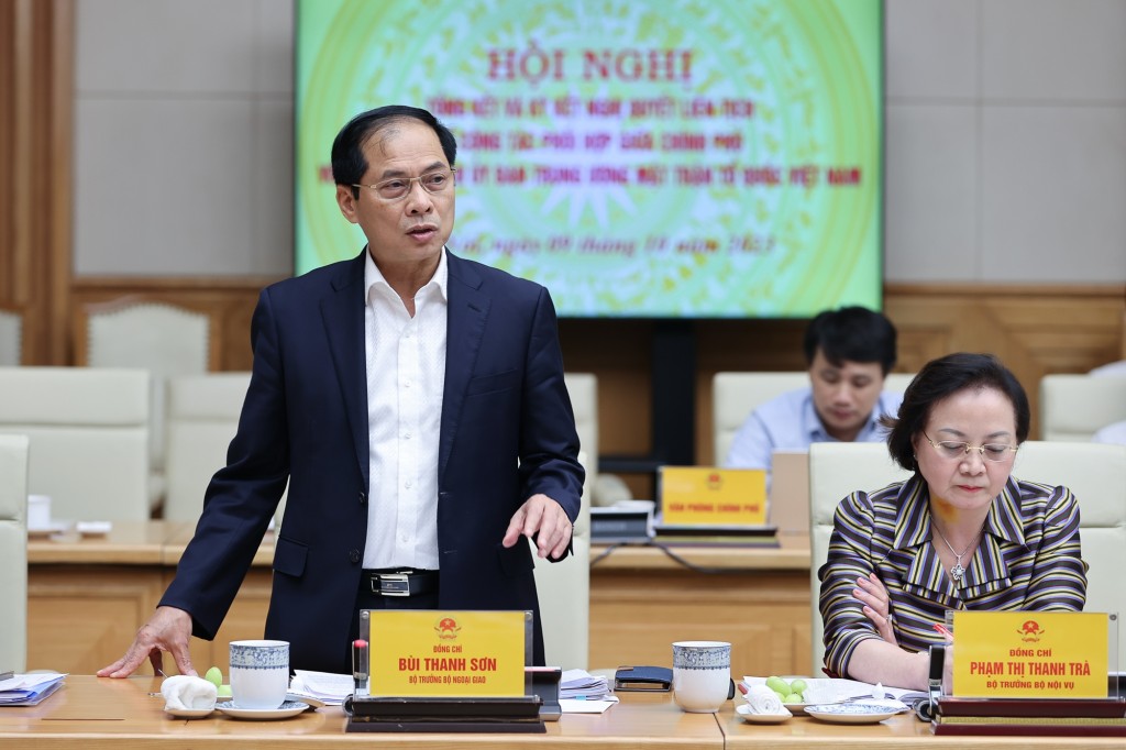 Bộ trưởng Bộ Ngoại giao Bùi Thanh Sơn phát biểu tại hội nghị - Ảnh: VGP//Nhật Bắc