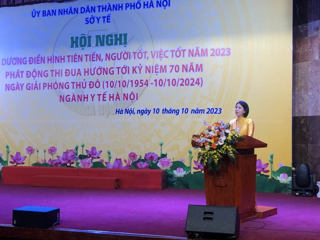 Giám đốc Sở Y tế Hà Nội Trần Thị Nhị Hà phát biểu tại hội nghị.