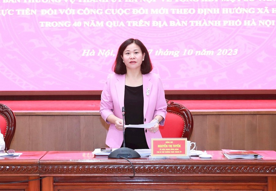 Phó Bí thư Thường trực Thành uỷ Nguyễn Thị Tuyến phát biểu tại hội nghị.