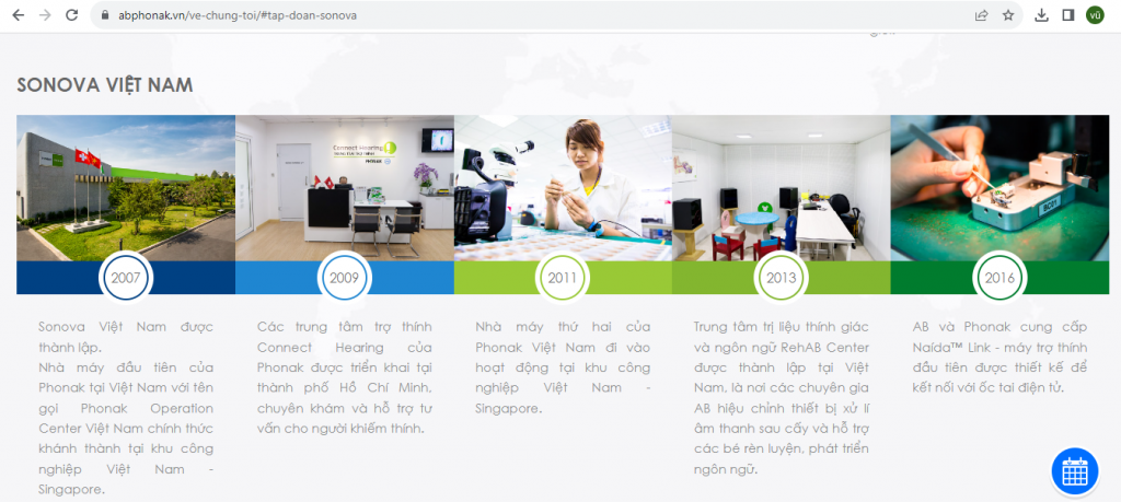 Website giới thiệu về Sonova Việt Nam (ảnh chụp màn hình)
