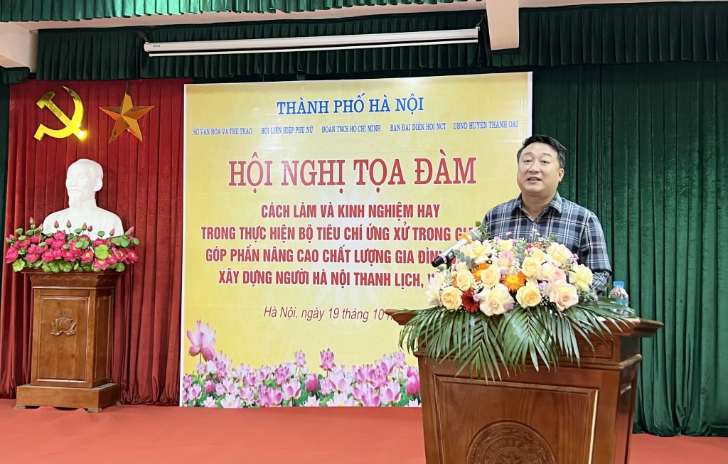 Đồng chí Nguyễn Khánh Bình - Phó Chủ tịch UBND huyện Thanh Oai phát biểu chào mừng Hội nghị