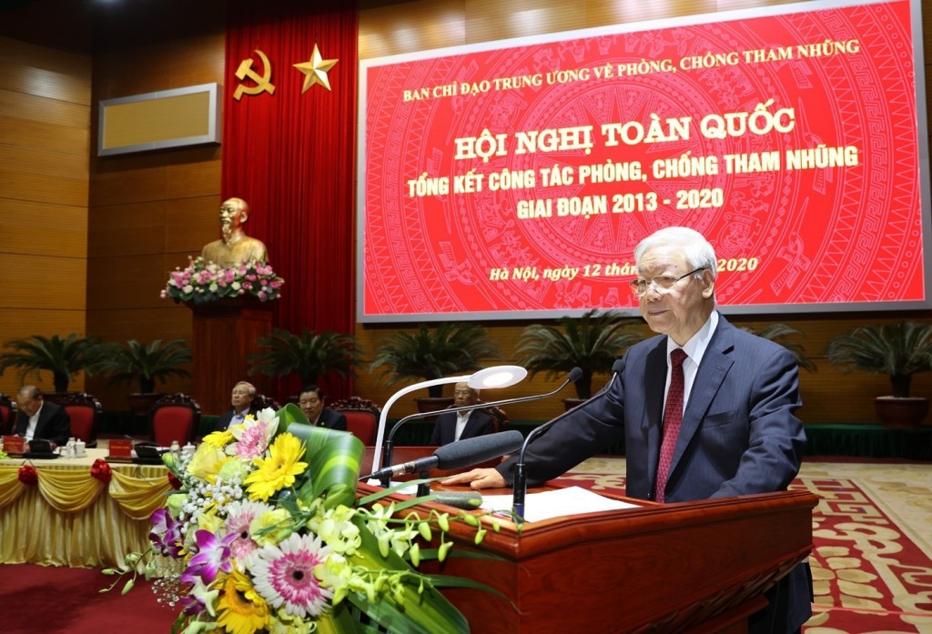 Tổng Bí thư, Chủ tịch nước Nguyễn Phú Trọng, Trưởng Ban Chỉ đạo Trung ương về phòng, chống tham nhũng phát biểu tại Hội nghị