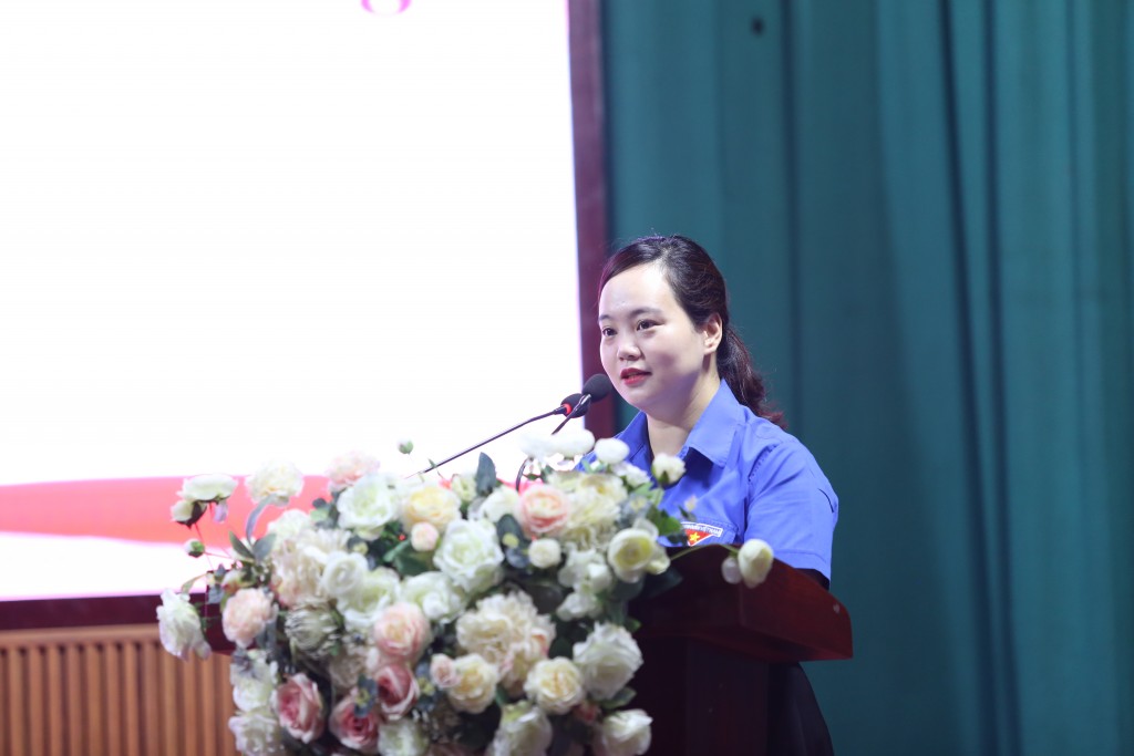 Đồng chí Nguyễn Thị Thanh Tâm - Ủy viên BCH Thành đoàn Hà Nội, Bí thư Quận đoàn Đống Đa phát biểu khai mạc ngày hội hiến máu