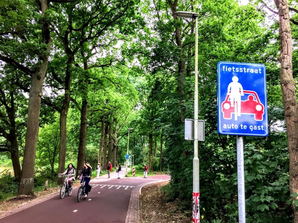 “Ôtô chỉ là khách”, nội dung trên biển báo chú thích phần đường cho xe đạp tại Hà Lan (Ảnh: Beyond the Automobile)
