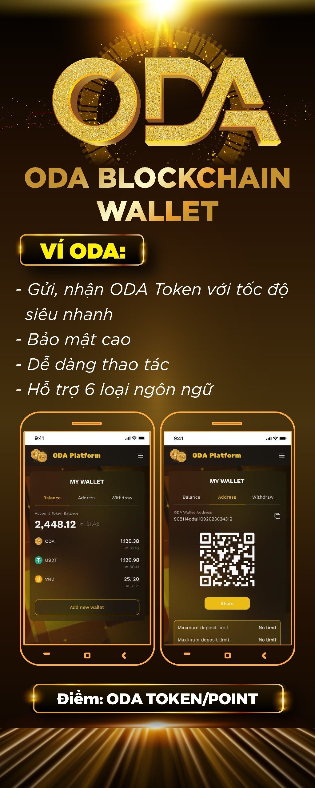 Giao diện ODA Token và ví ODA Wallet ứng dụng công nghệ Web3 Blockchain