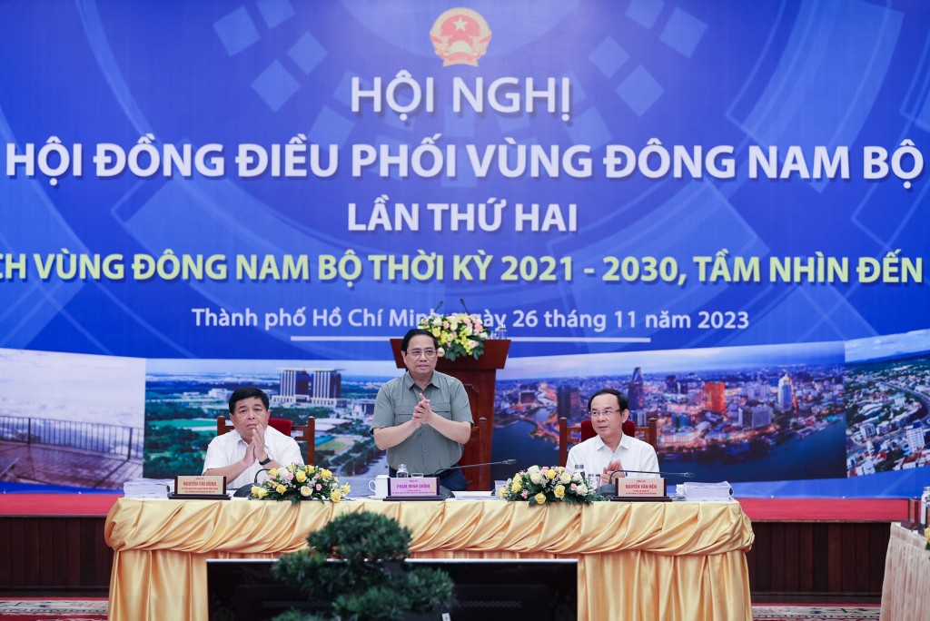 Chiều 26/11, tại TPHCM, Thủ tướng Phạm Minh Chính, Chủ tịch Hội đồng điều phối vùng Đông Nam Bộ chủ trì Hội nghị lần thứ 2 của Hội đồng - Ảnh: VGP/Nhật Bắc