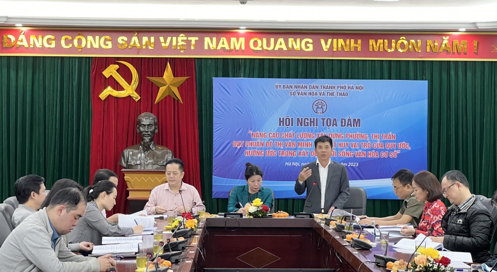 Đồng chí Phạm Cao Thái - Vụ trưởng Vụ Pháp chế, Bộ Văn hóa, Thể thao và Du lịch phát biểu tại Hội nghị