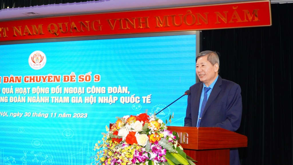 Đồng chí Trần Thanh Hải, Phó Chủ tịch Thường trực Tổng Liên đoàn Lao động Việt Nam chia sẻ tại Diễn đàn