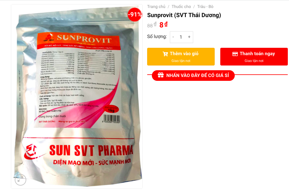 Một sản phẩm Thuốc thú y SVT Thái Dương vi phạm chất lượng