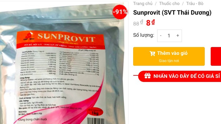 Một sản phẩm Thuốc thú y SVT Thái Dương vi phạm chất lượng