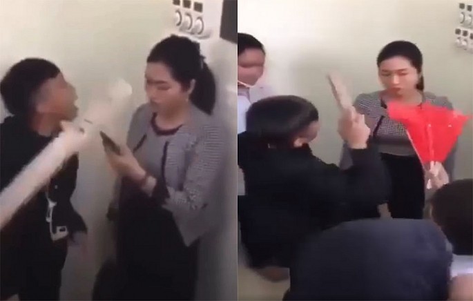 Hình ảnh được cắt từ clip giáo viên ở Tuyên Quang bị học sinh dồn vào tường