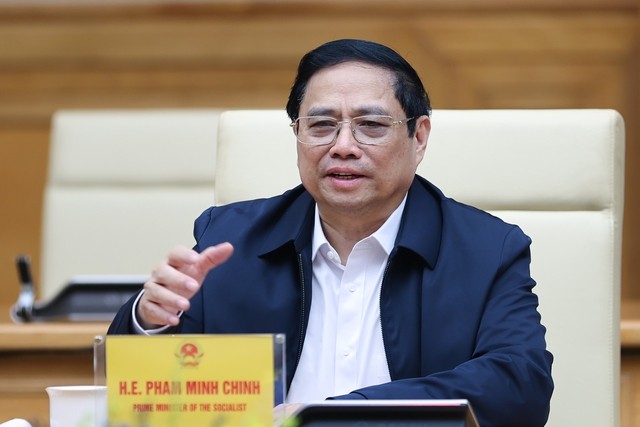 Thủ tướng đề nghị NVIDIA xác định tầm nhìn chiến lược, lâu dài trong việc hợp tác, đồng hành, hỗ trợ Việt Nam xây dựng, thực hiện chiến lược bán dẫn quốc gia... - Ảnh: VGP/Nhật Bắc