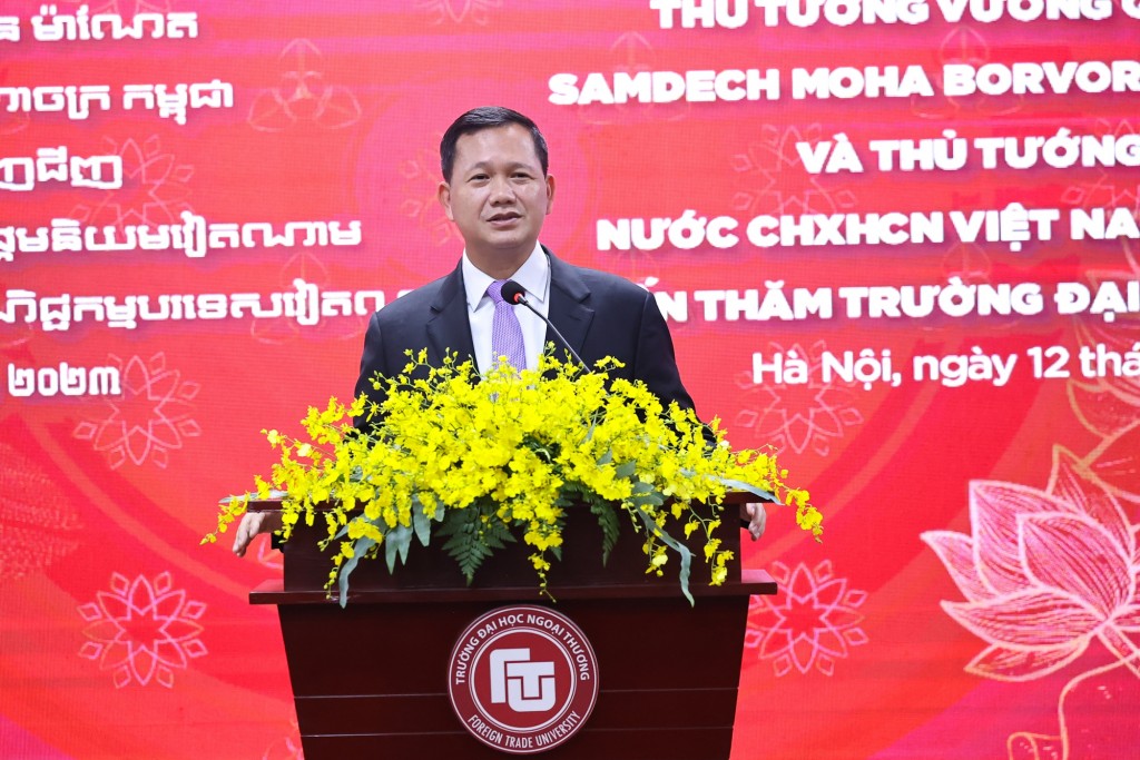 Đây là lần đầu tiên Thủ tướng Campuchia Hun Manet chính thức trình bày chính sách với sinh viên tại nước ngoài, là một bước ngoặt trong công việc điều hành của ông - Ảnh: VGP/Nhật Bắc