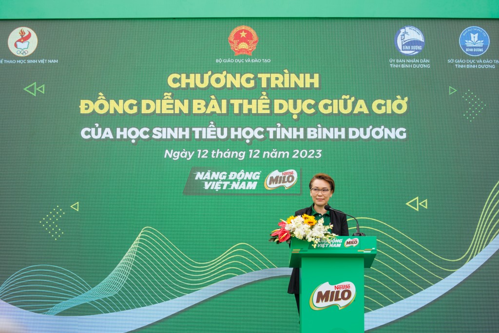 Bà Philomena Tan, Giám đốc ngành hàng MILO và Sữa, công ty Nestlé Việt Nam phát biểu tại sự kiện