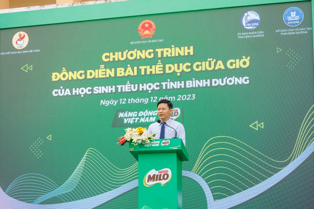 Ông Nguyễn Thanh Đề, Vụ trưởng Vụ Giáo dục Thể chất, Bộ Giáo dục Đào tạo phát biểu tại sự kiện