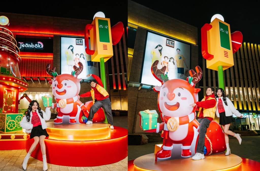 Tạo dáng ngộ nghĩnh bên chú tuần lộc Hope để có bức ảnh siêu đáng yêu mùa Giáng sinh tại chuỗi TTTM Vincom Mega Mall