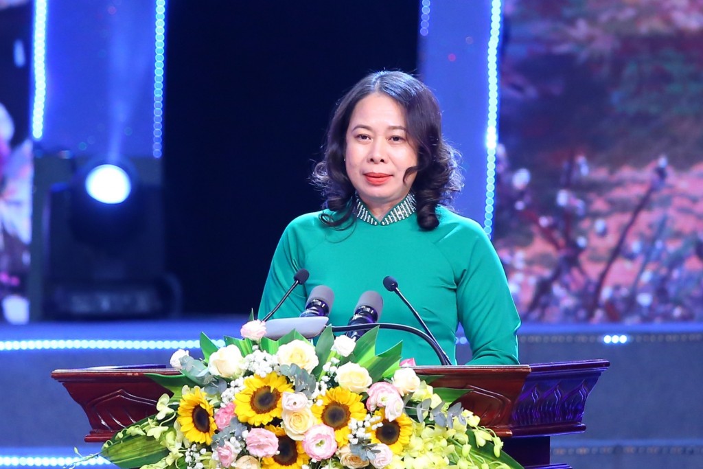 Đồng chí Võ Thị Ánh Xuân - Ủy viên Ban chấp hành Trung ương Đảng, Phó Chủ tịch nước CHXHCN Việt Nam phát biểu tại chương trình