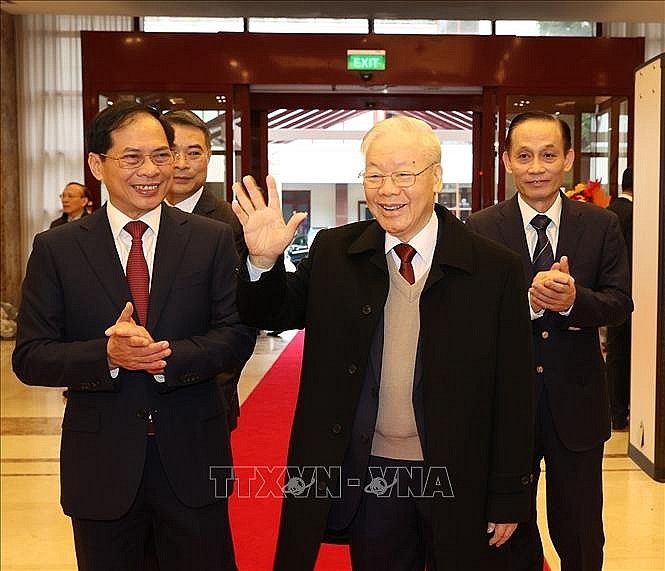 Tổng Bí thư Nguyễn Phú Trọng đến dự Hội nghị Ngoại giao lần thứ 32. Ảnh: Trí Dũng/TTXVN