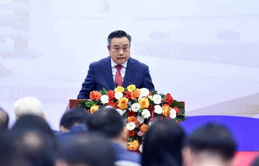 Chủ tịch UBND thành phố Hà Nội Trần Sỹ Thanh phát biểu tại hội nghị.