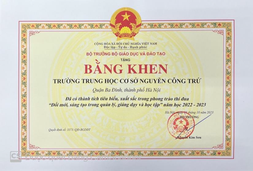 THCS Nguyễn Công Trứ đạt kiểm định Chất lượng Giáo dục cấp độ 3